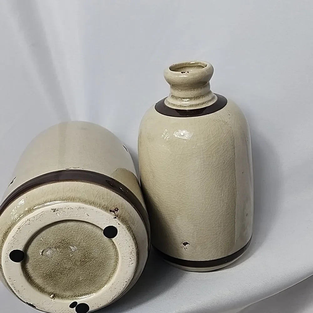 Crock Vases With Crazing & Embossed Euro Decorative Accents